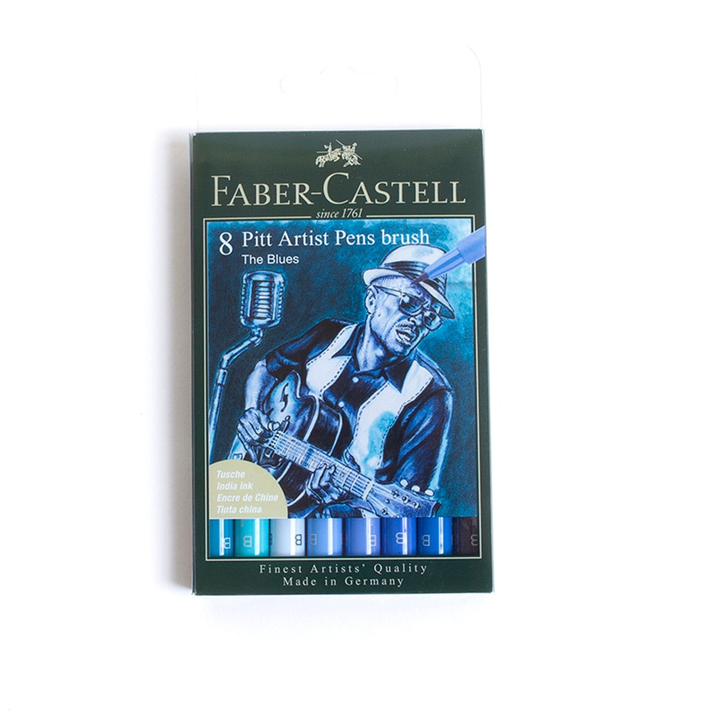 Faber-Castell, Blue, Marker Set, Art & School, Pitt Artist, Pen Wallet, Blues, 8 count, 626715